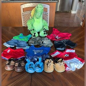 Build-A-Bear Dinosaur lot with plush, clothing and shoes | 15 pieces